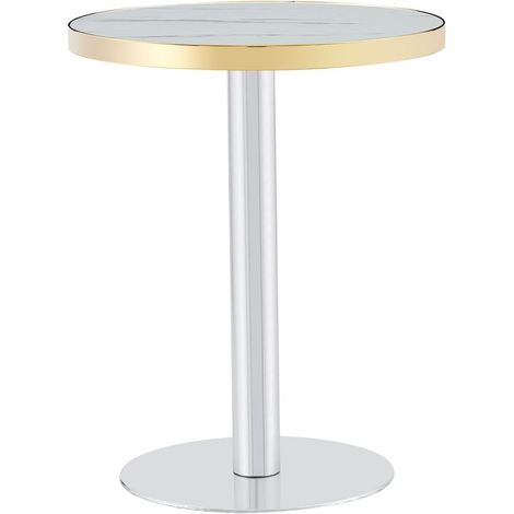 Table ronde moderne, plateau effet marbre avec liseré doré, piètement en métal robuste noir/or/argent, idéale comme table basse, table de chevet ou table de balcon (1/5)