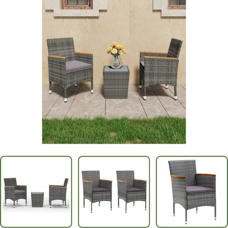 Terrasse - Ensemble de bistro 3 pcs Résine tressée et verre trempé Gris (1/5)