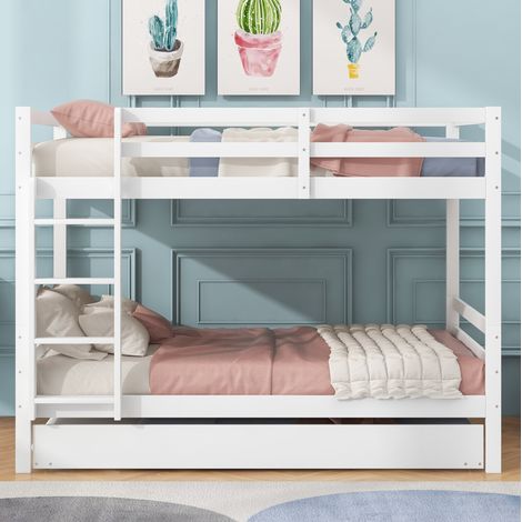 Lit superposé enfant 140x200 cm en bois blanc, gain de place pour chambre, sans matelas FloraGrace (1/5)