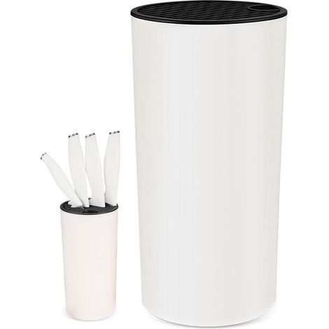 Bloc à couteaux universel sans couteaux - Porte-couteaux blanc pour tous les couteaux de cuisine - Support rond avec insert amovible (1/5)