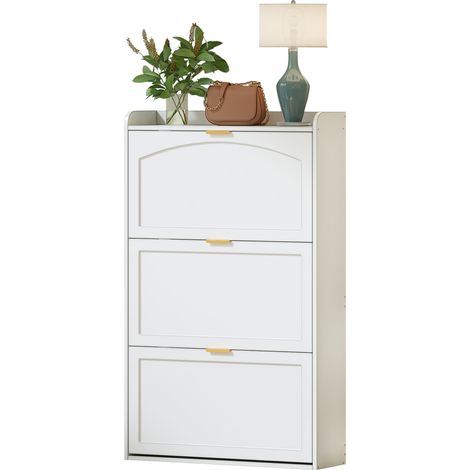Scarpiera 76x23x118 cm, 3 Ante, Capiente, Montaggio Facile, in Pannello Truciolare Bianco, per Ingresso e Corridoio (1/5)