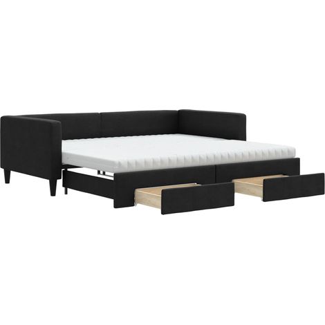 Maison Exclusive - Lit de jour avec gigogne et tiroirs noir 100x200 cm tissu