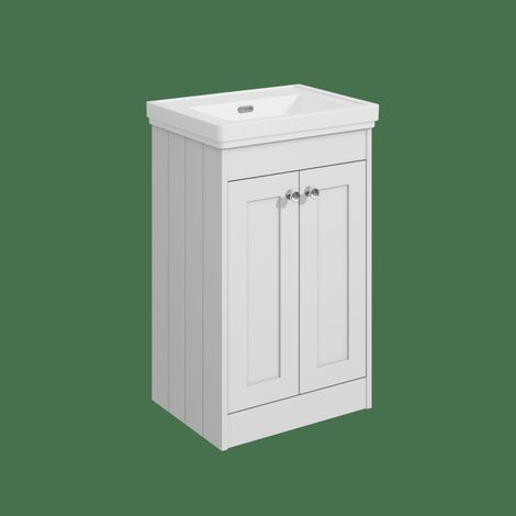 Balterley Butterton 500mm Floor Standing 2 Door Unit with Classic Basin, No Tap Hole - Satin White