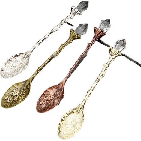 Set mit 4 Kristallkopflöffeln, Ess- und Barlöffel, Mini-Teelöffel, Besteck