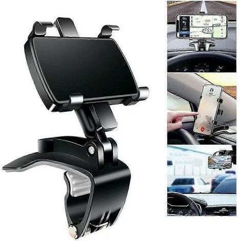 Support de rétroviseur à 360° pour tableau de bord de voiture, à fixer sur le pare-soleil, compatible avec les téléphones portables et les GPS. (1/5)