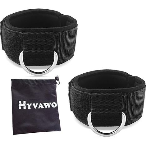 Ankle Strap - Neoprene Padded - 40 cm x 5 cm - 5.5 mm Thick Padding - D-Ring 3.8 cm - For Cable Machine Exercises - 2 Pack (1/3)