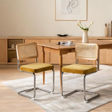 Chaises de salle à manger en velours avec dossier cannage (1/5)