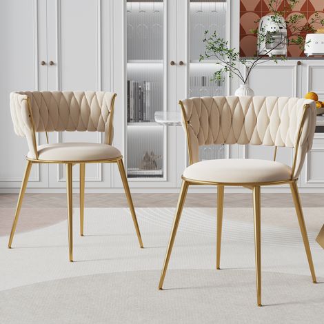 Set di 2 sedie da pranzo 57.1x43x70 cm avorio in velluto con braccioli e schienale traforato (1/5)