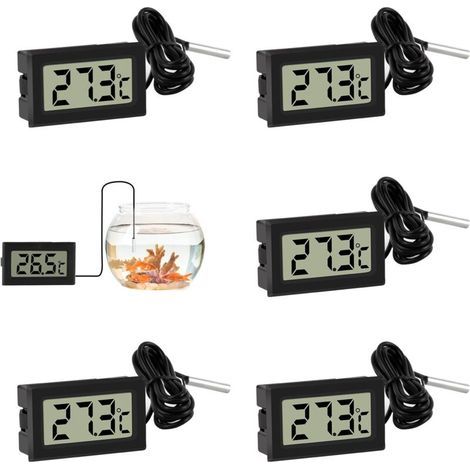 Thermomètre Frigo 5Pcs, Thermomètre Aquarium LCD avec Câble 1M et Sonde Température pour Réfrigérateur Congélateur (Noir) (1/4)