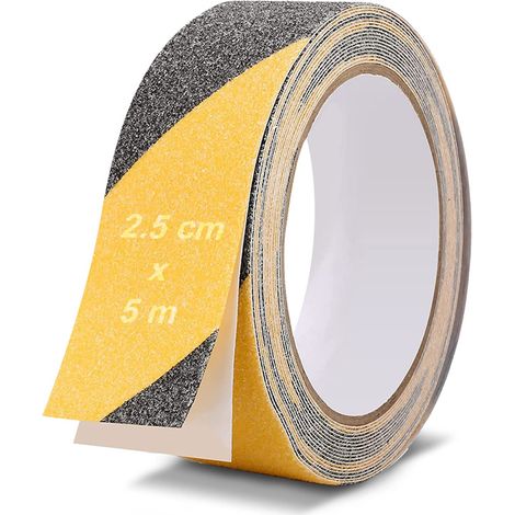 Ruban Adhésif Antidérapant Jaune Noir 5 m x 2,5 cm, Bande Antiderapante Escalier, Bande Adhesive Antiderapante pour Extérieur et Intérieur, Ruban Antidérapant Scotch Antiderapant Imperméable (1/4)