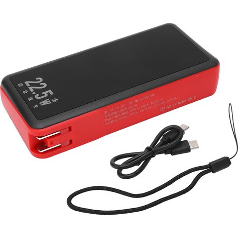 Bloc batterie solaire 30000mAh charge rapide LED lampe de secours externe pour extérieur US 110-240V Noir Rouge (1/5)