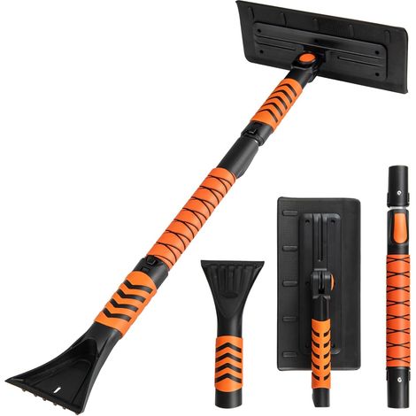 GOPLUS Brosse à Neige Extensible, Grattoir à Glace Détachable pour Pare-Brise de Voiture avec Tête Pivotante à 180°, Poignée en Mousse, Poteau en Aluminium, Kit de Déneigement pour Voitures (2 in 1) (1/5)