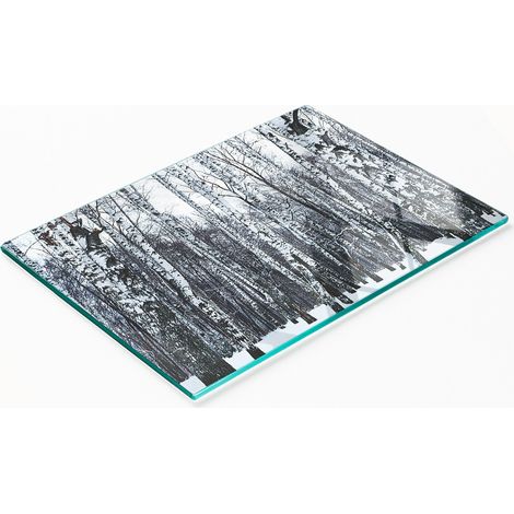 Tabla decorativa de cristal para cortar y servir, color abedul invernal, 80x52 cm.