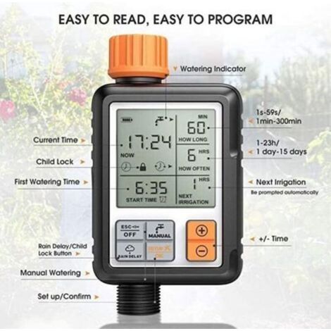 Programmateur Arrosage - LCD 5,5 cm - IP65 - Pression Max 10 bar - Batterie AA - Pour Jardin Extérieur - 1 Pièce (1/4)