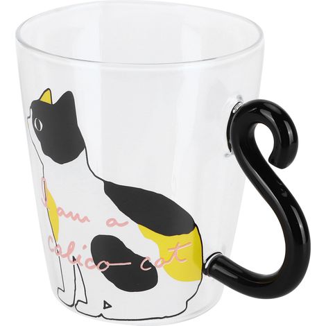 Wiederverwendbares Klarglas für Kinder mit weißem Katzenmotiv, Becher für Kaffee, Milch, Tee oder Wasser, hitzebeständig, tragbarer Becher. (1/5)