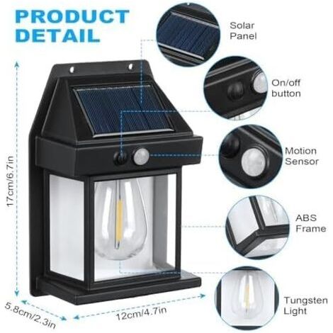 Lampade Solari da Esterno con Sensore PIR, Set di 2 per Giardino e Terrazza, IP65 Impermeabile, Nero (1/4)