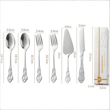 Service de 6 Pièces à Dessert en Inox Style Baroque, avec Spatule à Gâteau et Couteau à Pizza, Design à Relief Haut de Gamme pour Usage Pro ou Maison, Argenté (1/4)