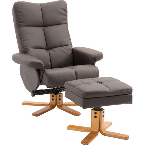 Sillón relax reclinable con reposapiés y almacenaje, giratorio 360°, marrón, 80 x 86 x 99 cm, HOMVRA (1/5)