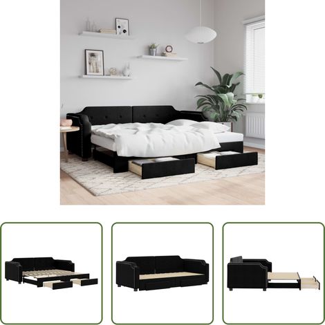 vidaXL Sofa-Bett - Tagesbett Ausziehbar mit Schubladen Schwarz 90x190 cm Stoff (1/5)