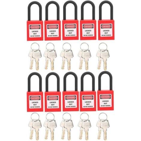 10 set di lucchetti di sicurezza antipolvere in nylon da 38 mm per ingegneria industriale, isolamento e sicurezza, per fabbriche, colore rosso