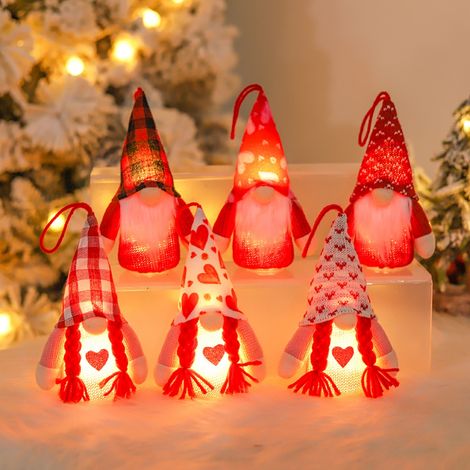 Gnome - LED Éclairé - En Tissu Tricoté Et Coton PP - Décoration De Sapin De Noël Anniversaire Saint-Valentin - 16 X 8 X 5 Cm - 1 Pièce (1/5)