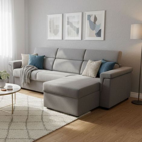 Schlafsofa mit Ottomane, Ganzaria, abziehbar, Stauraum, Made in Italy, wasserabweisend, multifunktionsfähig, 285x160 cm, Grau (1/5)