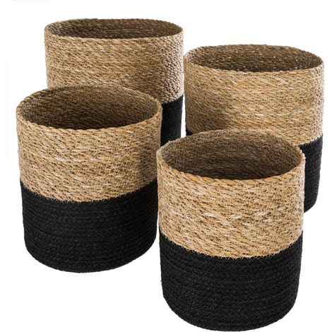 Lot de 4 paniers en jute bicolore coloris beige et noir -PEGANE- (1/4)