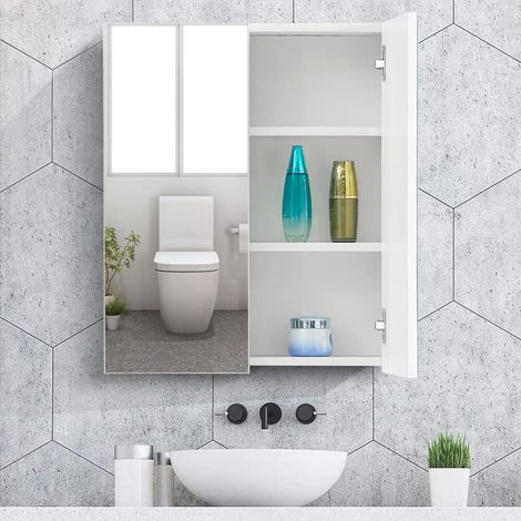 Bathroom Mirror Cabinet Wall Mounted Double Door Bathroom Wall Cabinet Mirrored with 2 Adjustable Shelves for Bedroom Living Room Bathroom