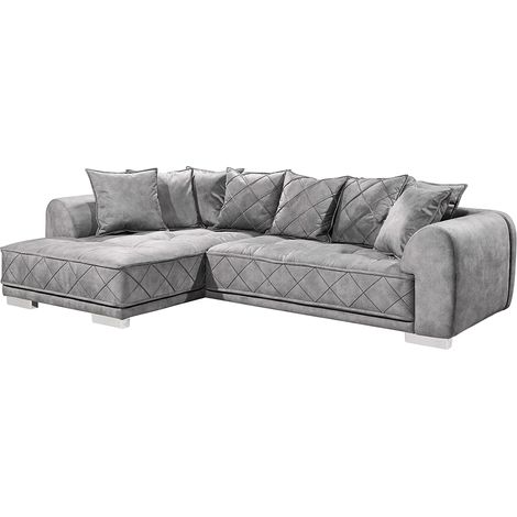 Ecksofa mit 8 Rückenkissen in grau, L-Form, Serie SVENDBORG-09 (1/5)