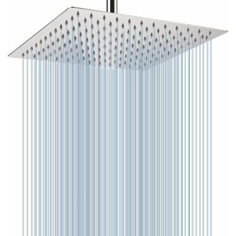 Grande Pomme de Douche au Plafond de 30cm - Pommeau de Douche Carré à Haute Pression en Acier Inoxydable pour une Douche Confortable - Installée au Mur ou Plafond (Chrome), (1/4)