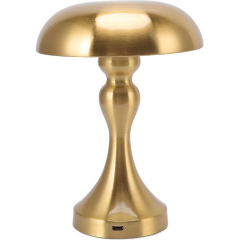 Lampe de table rechargeable en forme de champignon, 3 vitesses de température de couleur, veilleuse tactile à intensité variable, couleur or.