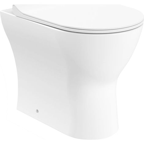 Gloss White Rimless Back to Wall Toilet Pan with Soft Close Seat (1/3)
