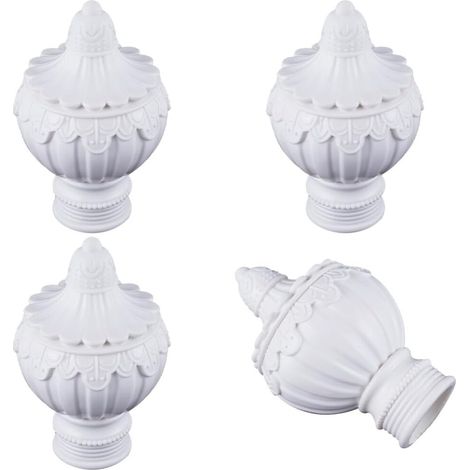 Set di 4 terminali decorativi per bastoni per tende, in plastica bianca, adatti per bastoni per tende da 28 mm, di dimensioni 105 x 64,6 mm, per decorare i bastoni per tende.