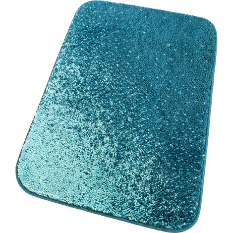 Tappeto Bagno Camera Scendiletto Doccia Vasca Antiscivolo Assorbente Shaggy Soffice IBISCO A Blu - 60x120 cm
