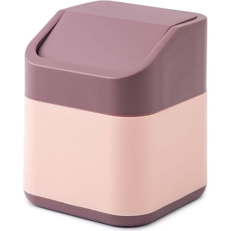 Poubelle de bureau Mini poubelle plastique rose violet couvercle amovible résistante aux chocs pour voiture et maison (1/5)