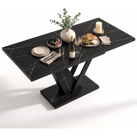 FurnitureR Black Marble Extendable Dining Table 120 to 160cm for 4 to 6 (1/5)