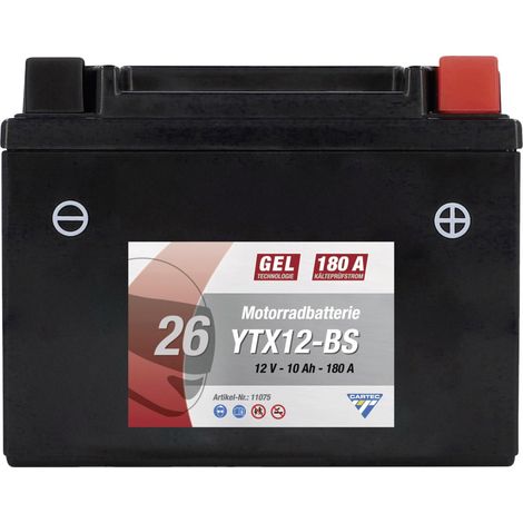 Cartec Gel Motorradbatterie YTX12-BS 12Ah 240A Gel-Batterie (1/2)