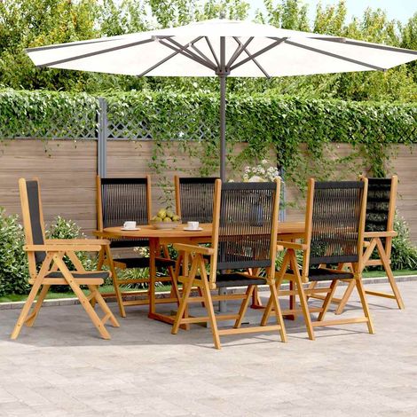 Ensemble repas de jardin 7 pièces extensible noir en acacia massif et polypropylène - PANGIVO (1/5)