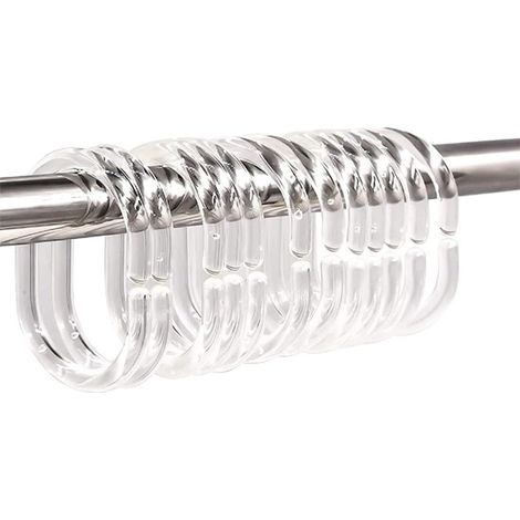 Lot de 12 anneaux de rideau transparents en plastique, anneaux de rideau de douche de type C, anneaux de suspension pour rideau de salle de bain