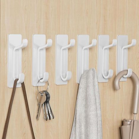 Ganchos Adhesivos para Pared, Toallero de Baño, Colgador de Paños de Cocina, Perchero Adhesivo, Soporte de Pared sin Taladrar, Impermeable, Antioxidante, Blanco, 6 Piezas (1/4)