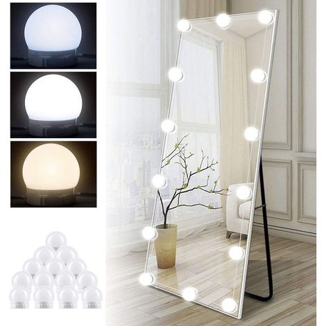 Kit de 14 ampoules LED pour miroir de maquillage – Dimmable avec 3 températures de couleur – Installation facile avec adhésif – Câble USB ajustable (1/5)