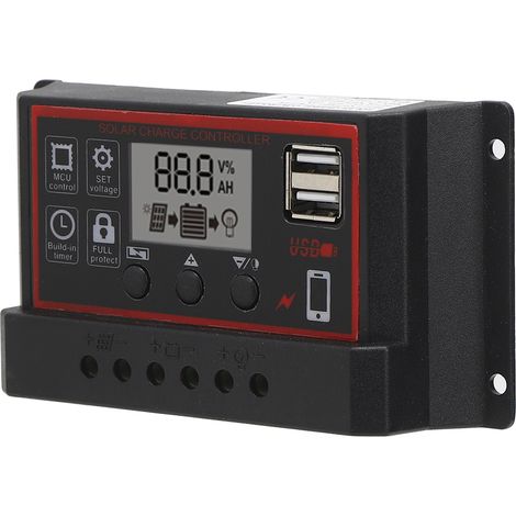 Contrôleur de charge solaire LCD 5V/2,5A, double port USB, PWM, identification automatique des cellules photovoltaïques 12V/24V/60A (1/5)
