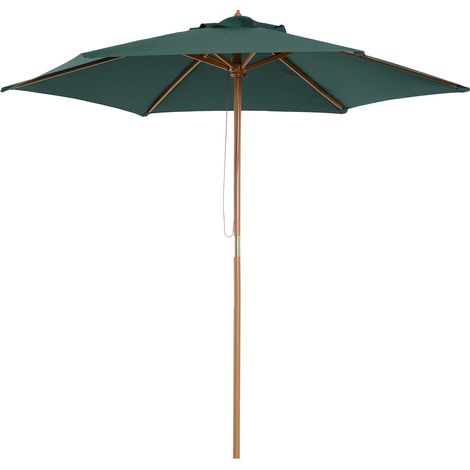 Outsunny 2.5m Wood Garden Parasol Sun Shade Patio Outdoor Wooden Umbrella Canopy, Table Market Umbrella with Vent, 38mm Pole, Rope Pulley Mechanism, Green (1/5)