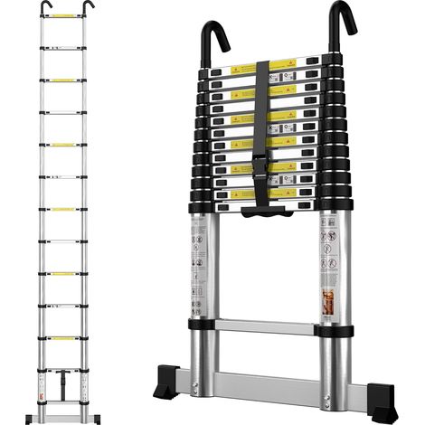 Echelle Telescopique 3,8m en Aluminium Échelle Télescopique, avec Barre Stabilisatrice et Crochets Amovibles, Escabeau Telescopique Portable Convient aux réparations à Domicile, Charge 150 KG (1/5)