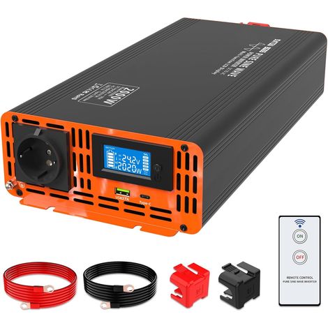 Convertisseur 24v 220v/230v Pur Sinus 2000W/4000W, Convertisseur 24v 220v Camion avec 1 Prise EU de Courant Alternatif et 1 Port USB avec 1 Type-c Port et Écran LCD de Pointe (1/5)