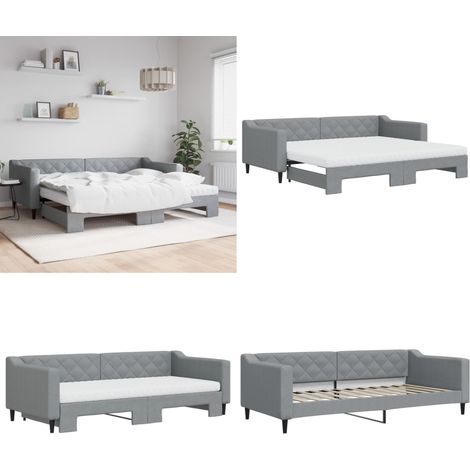 Tagesbett Ausziehbar mit Matratze Hellgrau 90x200 cm Stoff - Sofa Bett - Schlafsofa - Gästebett - Tagesbett - Wohnzimmer Möbel - Home & Living (1/5)