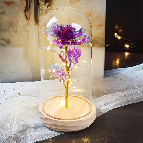 Colored Gold Purple Eternal Rose Glass Lamp (1/5)