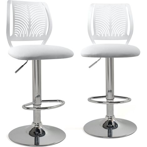 Ensemble de 2 tabourets de bar SAWA avec dossier souple et assise rembourrée en similicuir, pivotant à 360°, repose-pieds, hauteur réglable, chromé SAWA (blanc et gris) (1/5)