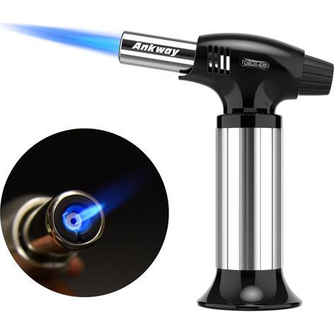 Chalumeau de cuisine rechargeable avec verrouillage de sécurité et flamme réglable, idéal pour crème brûlée, dessert, barbecue, bricolage (Argent) (1/5)
