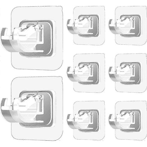 Lot de 8 supports de tringle à rideaux, crochets adhésifs transparents sans perçage ni clous, pour salle de bain, cuisine et maison. (1/4)